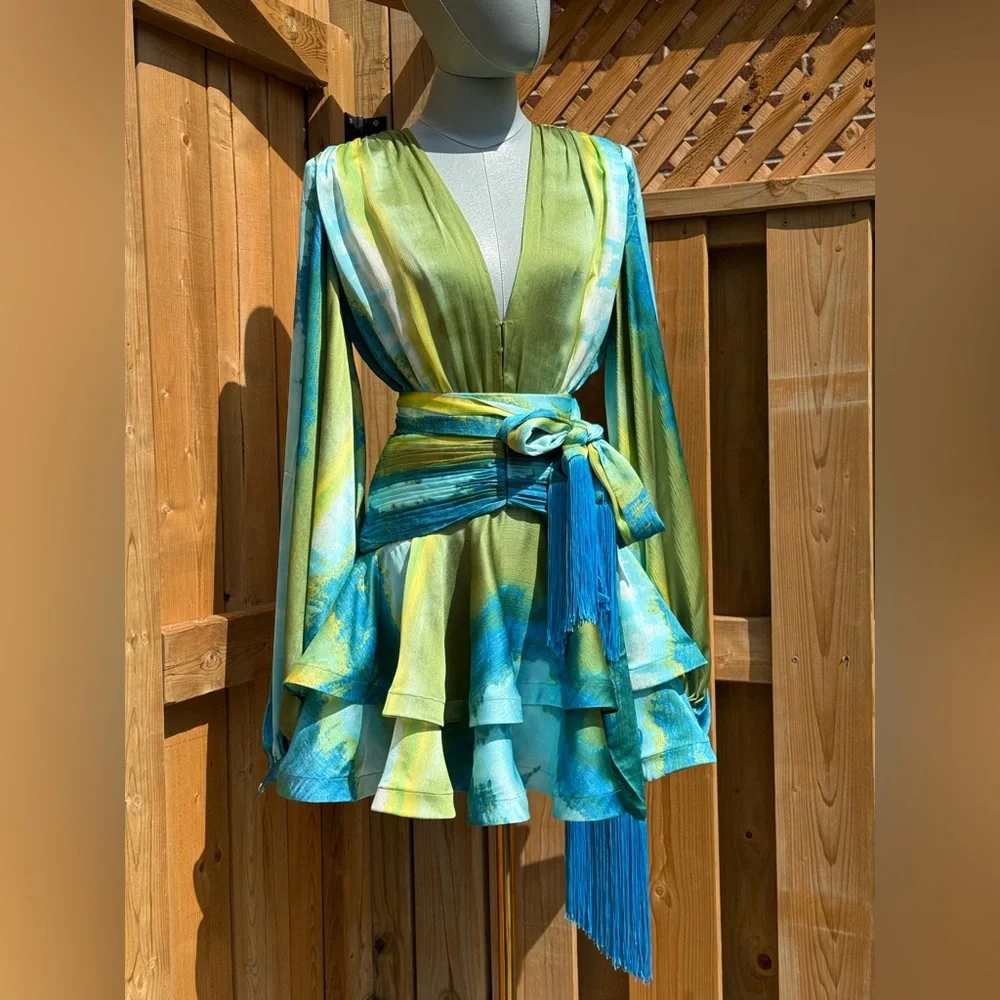 🆕 BRONX & BANCO 🧿 NWOT Bedouin Coastal Mini Dress, Blue Multi - Sz XS US 2